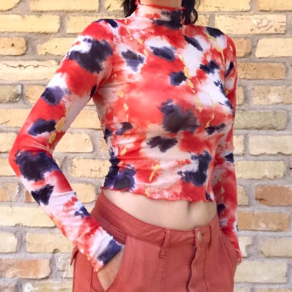 sheer mesh top w abstract watercolor color pattern - Picture 3 of 4